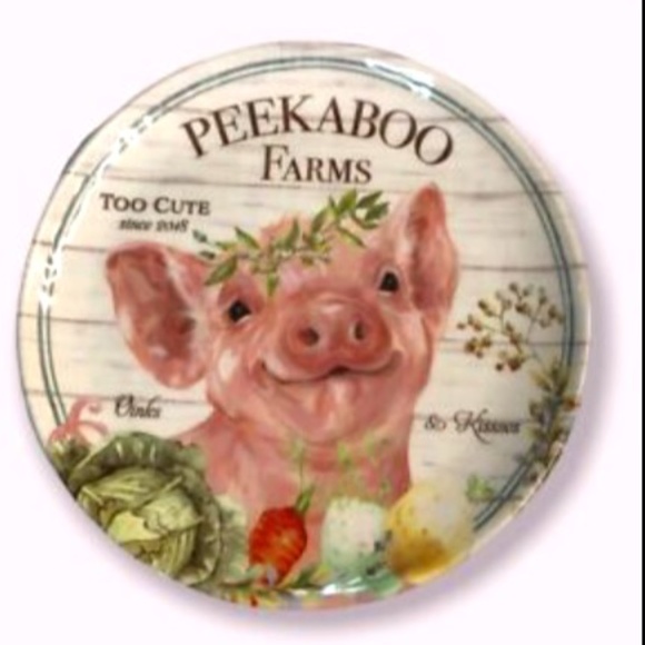 Peek-A-Boo Other - Host Pick peeka boo 10” Melamine Dish/ Serving Farmhouse Platter: Crowned Pig